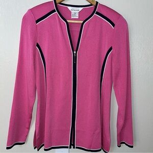 Exclusively Misook XS Pink Full Zip Front Knit Cardigan Quiet Luxury Classic Fit